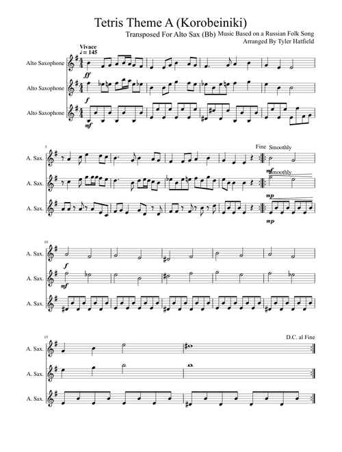 Tetris Theme A For Alto Saxophone Trio
