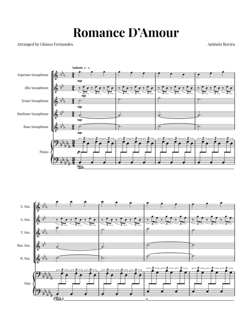 Spanish Romance (Romanza - Romance D'Amor) - Exclusive Sheet Music Arrangement (Arr. Glauco Fernandes) - Traditional (Woodwind Ensemble)