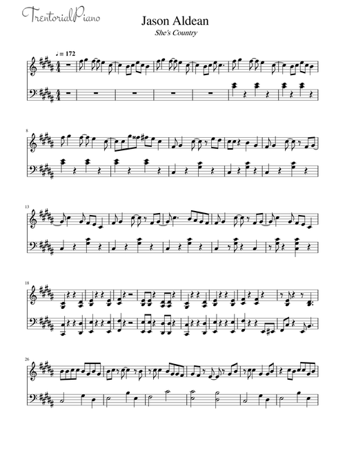 She's Country (Arr. Trentorial Piano) - Jason Aldean (Piano Vocal)