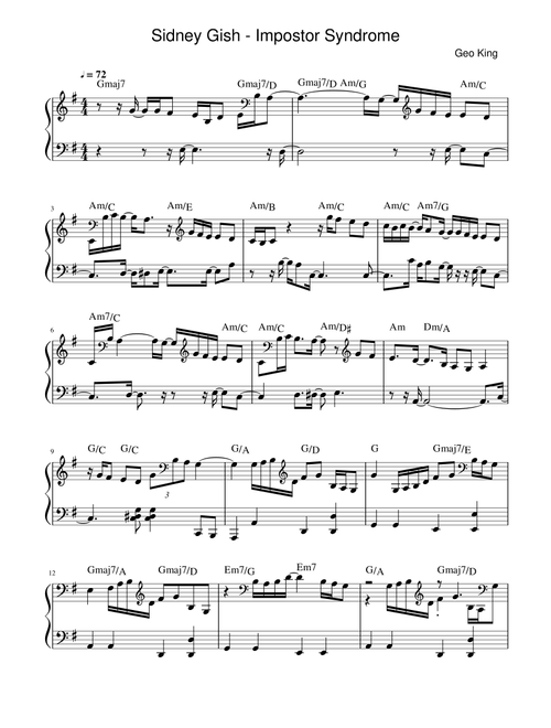 Impostor Syndrome (Arr. Gregory King) - Sidney Gish (Easy Piano)