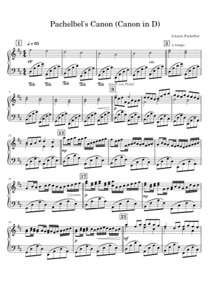 Canon in D major(for piano) - Johann Pachelbel Sheet Music for