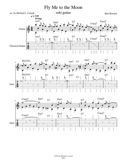 Fly Me to the Moon for Solo Guitar