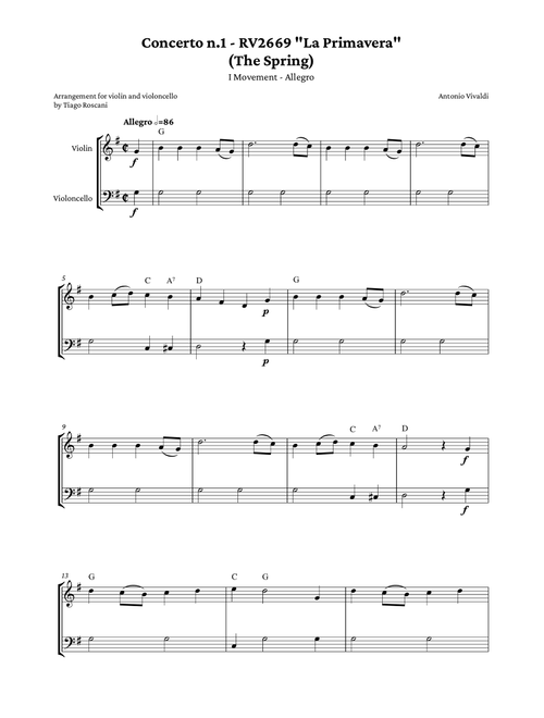 The Spring "La Primavera" from The Four Seasons (Arr. Tiago Roscani) - Antonio Vivaldi (Instrumental Duet)