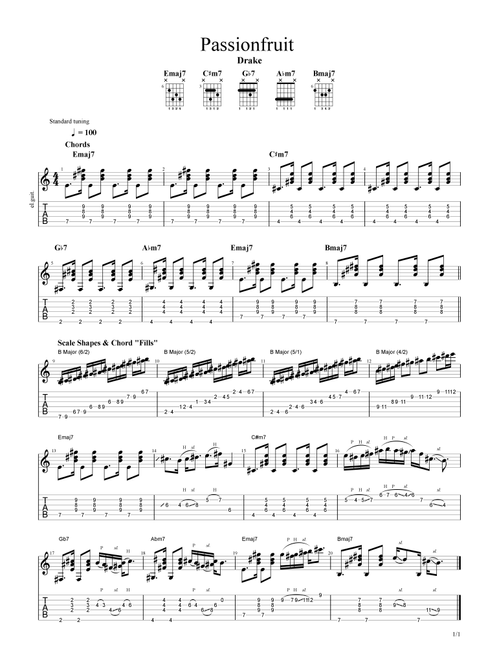 Passionfruit (Arr. Angelo) - Drake (Guitar Tab)
