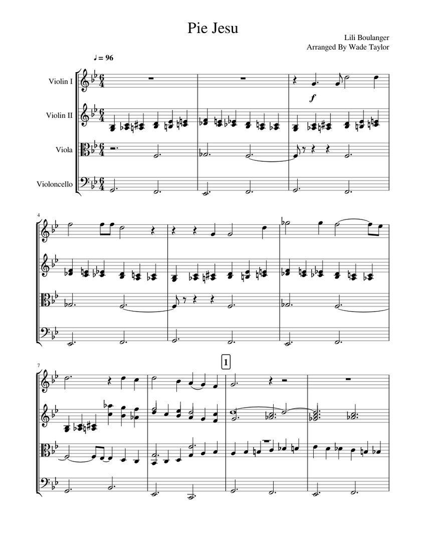 Pie Jesu Sheet music for Violin, Viola, Cello (String Quartet