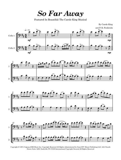 So Far Away (Arr. P. R. Frederick) - Carole King (Cello Duet)