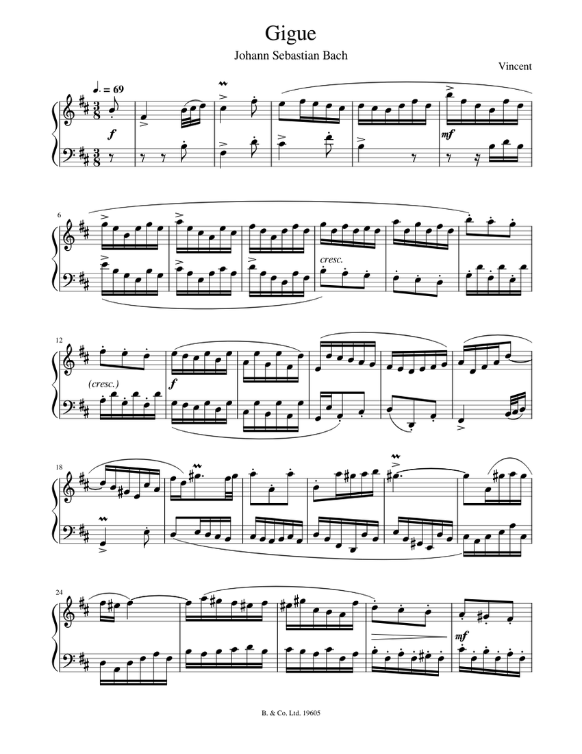 Bach - Gigue from French suite No. 3 in B Minor, BWV 814