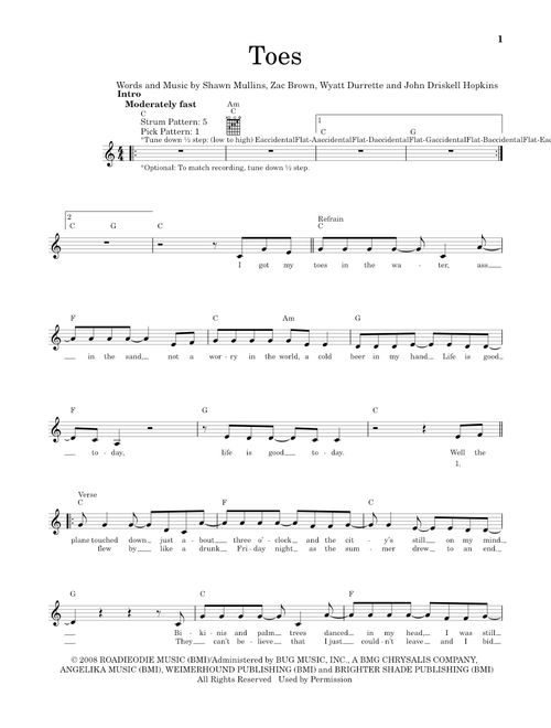 Toes - Zac Brown Band (Easy Guitar)