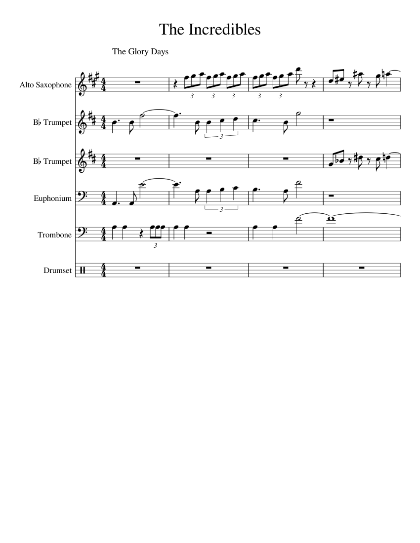 The Incredibles Sheet Music For Trombone, Euphonium, Saxophone Alto ...