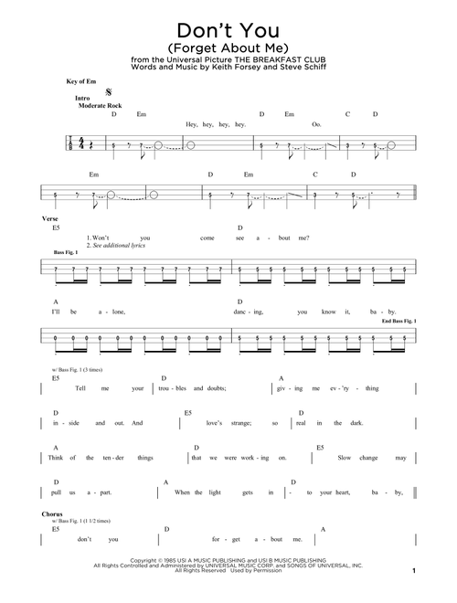 Don't You (Forget About Me) - Simple Minds, Hawk Nelson (Easy Bass Tab)