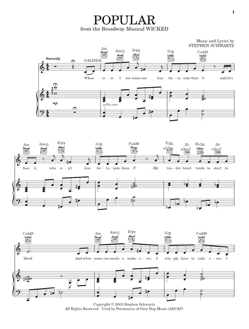 Popular (from Wicked) - Stephen Schwartz (Vocal Pro + Piano-Guitar)