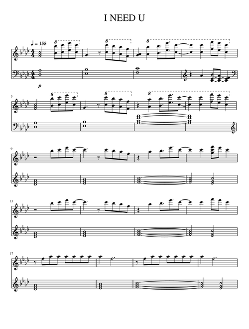 I Need U (Arr. Kirsten) - BTS (Piano-Vocal-Guitar (Piano Accompaniment))