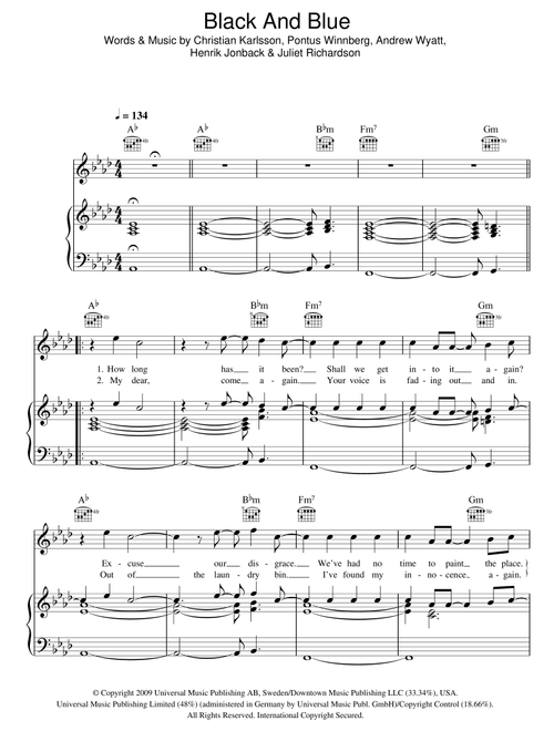 Black & Blue - Miike Snow (Piano-Vocal-Guitar (Piano Accompaniment))