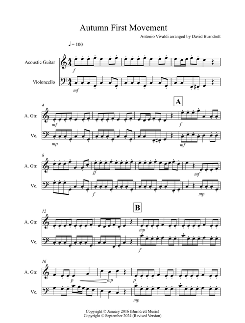 Autumn "Four Seasons" for Guitar and Cello Duet (Arr. David Burndrett) - Antonio Vivaldi (Instrumental Duet)