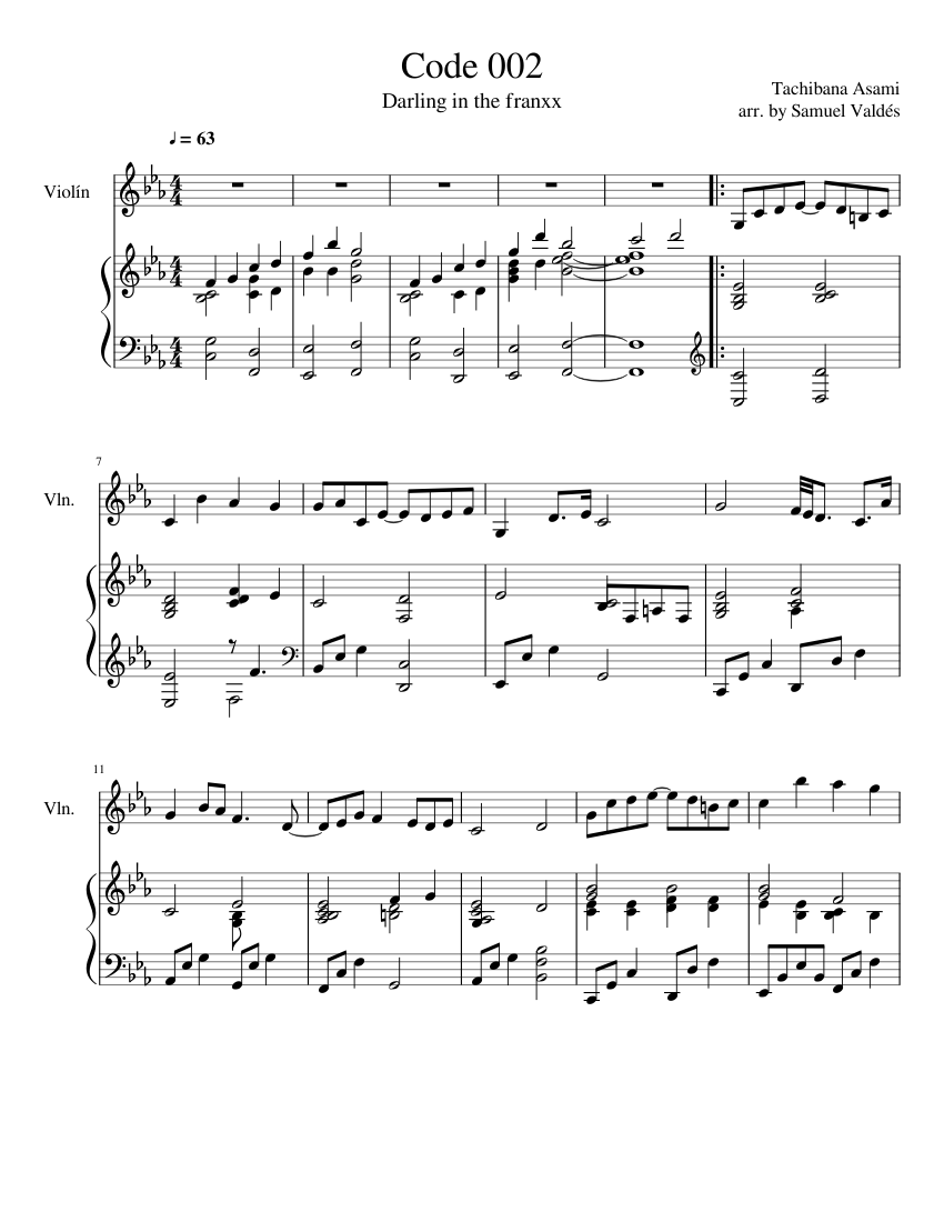 Code 002 Sheet Music for Piano, Violin (String Duet