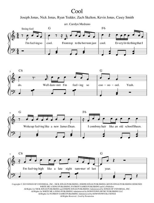Cool (Arr. Carolyn Medrano) - Jonas Brothers (Piano Vocal)
