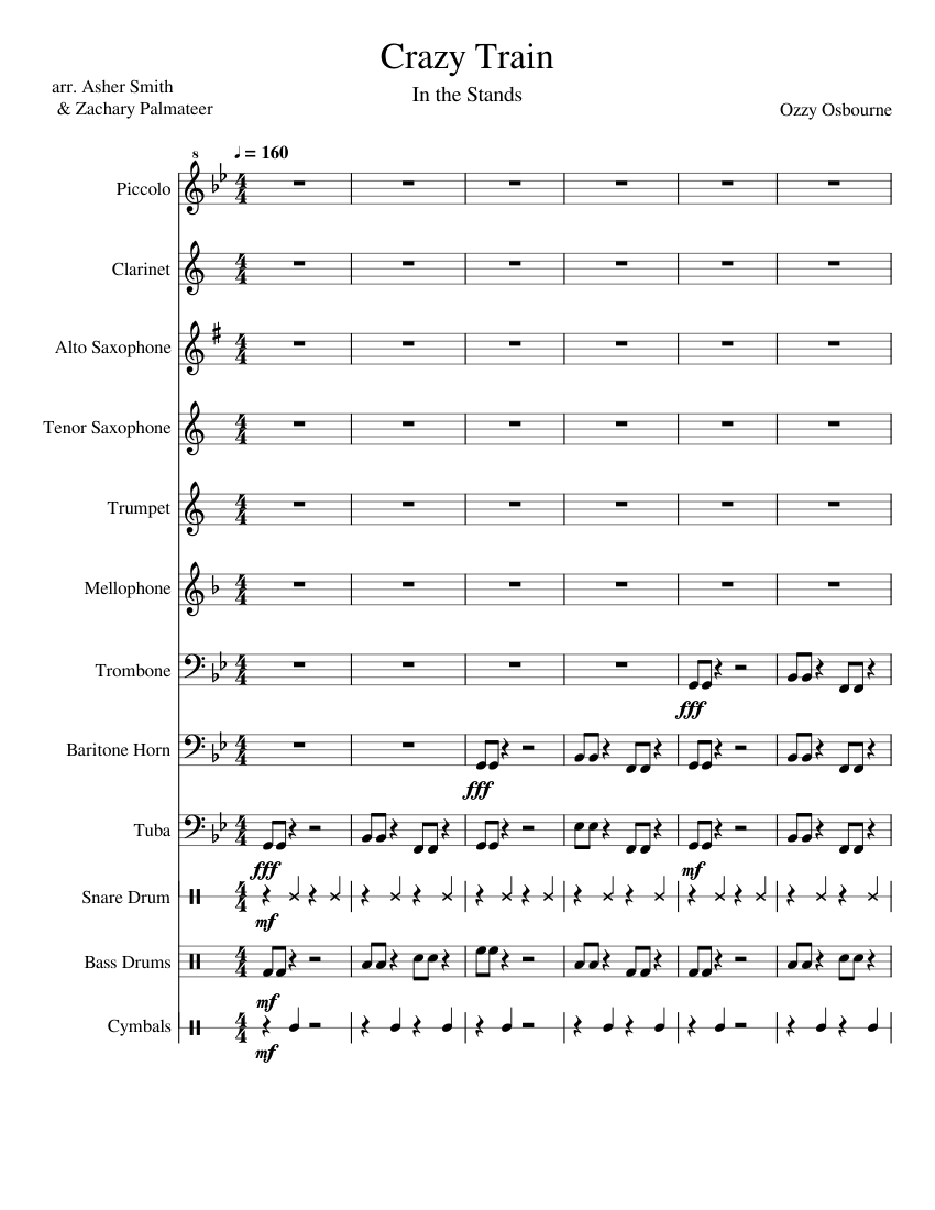 Crazy_Train Sheet music for Trombone, Tuba, Mellophone, Flute piccolo