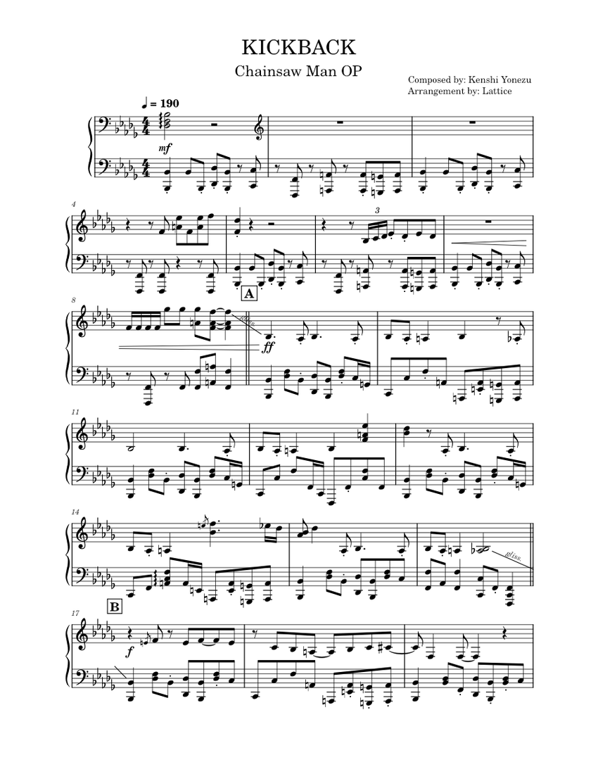 KICKBACK Sheet music for Piano (Solo)