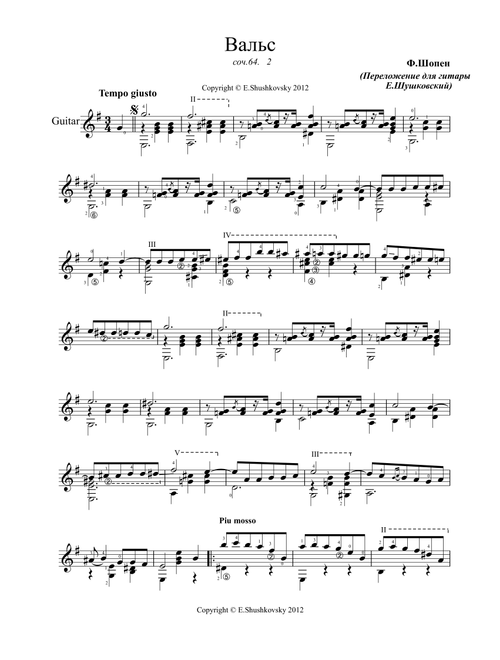 Waltz op.64 (Arr. Evgeny Shushkovsky) - F. Chopin (Solo Guitar)