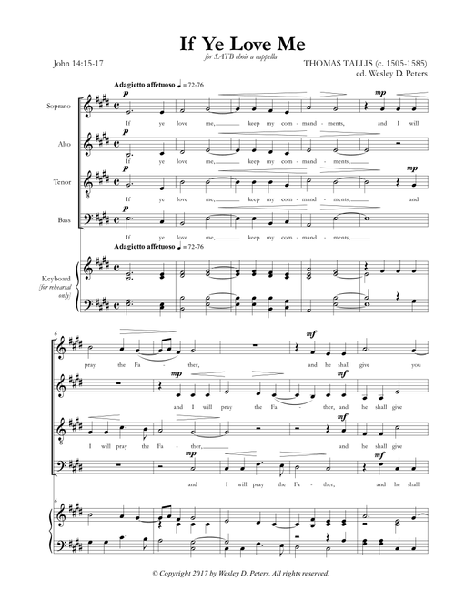 If Ye Love Me (Arr. Wesley D. Peters) - Thomas Tallis (Choral, SATB)