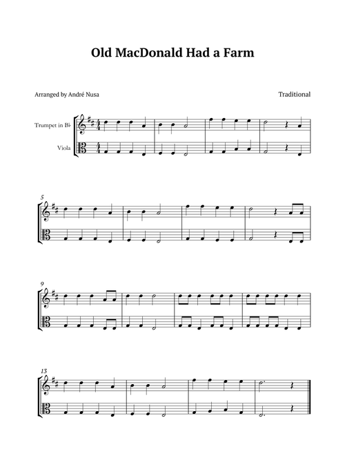 Old MacDonald Had a Farm (Arr. André Nusa) - Traditional (Instrumental Duet)