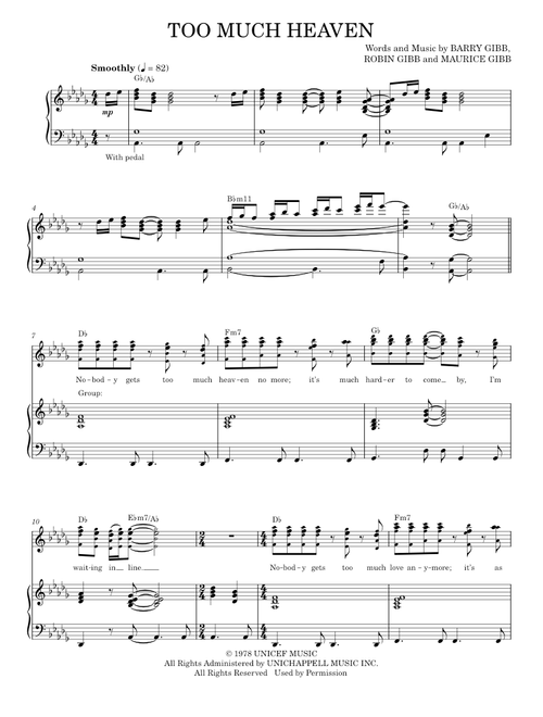 Too much heaven - Bee Gees (Piano Vocal)