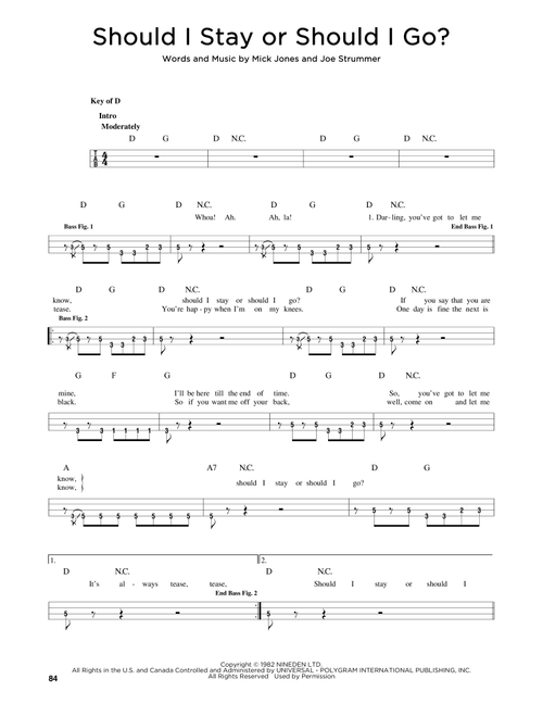 Should I Stay Or Should I Go - The Clash (Easy Bass Tab)