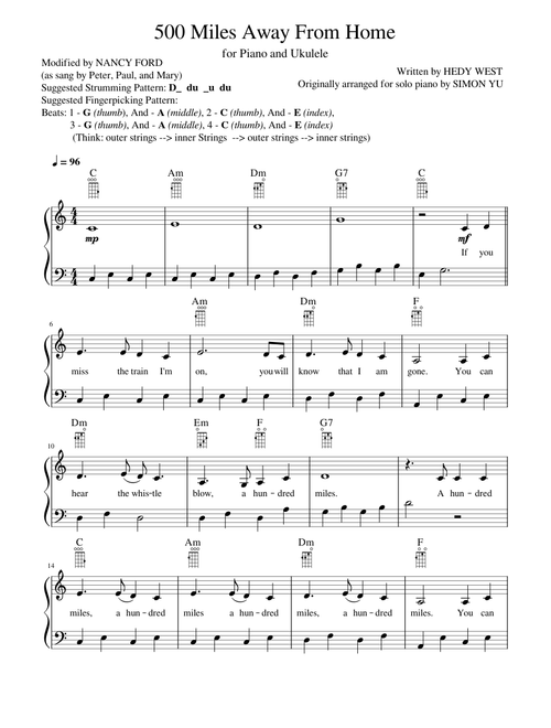 500 miles – Hedy West (Ukulele and Piano)