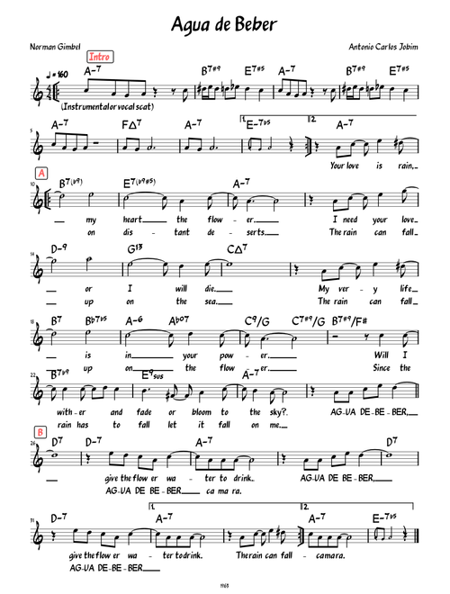 Agua de Beber (Water to Drink) lead sheet and lyrics