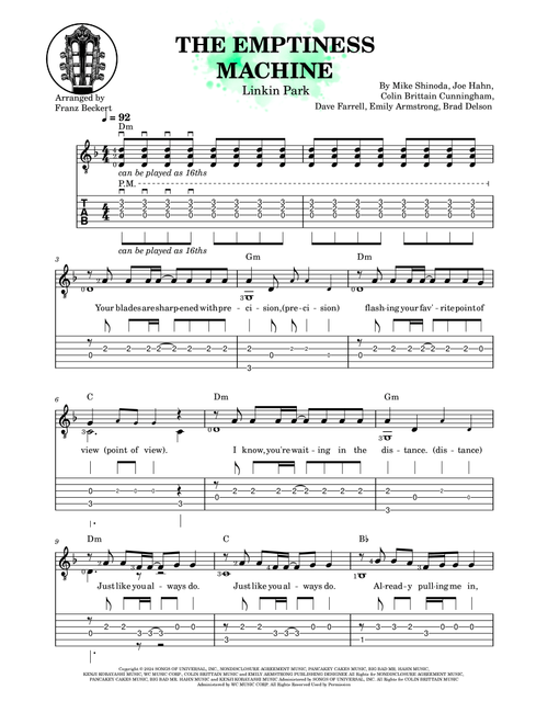 The Emptiness Machine (Arr. Franz Beckert) - Linkin Park (Easy Guitar with TAB)