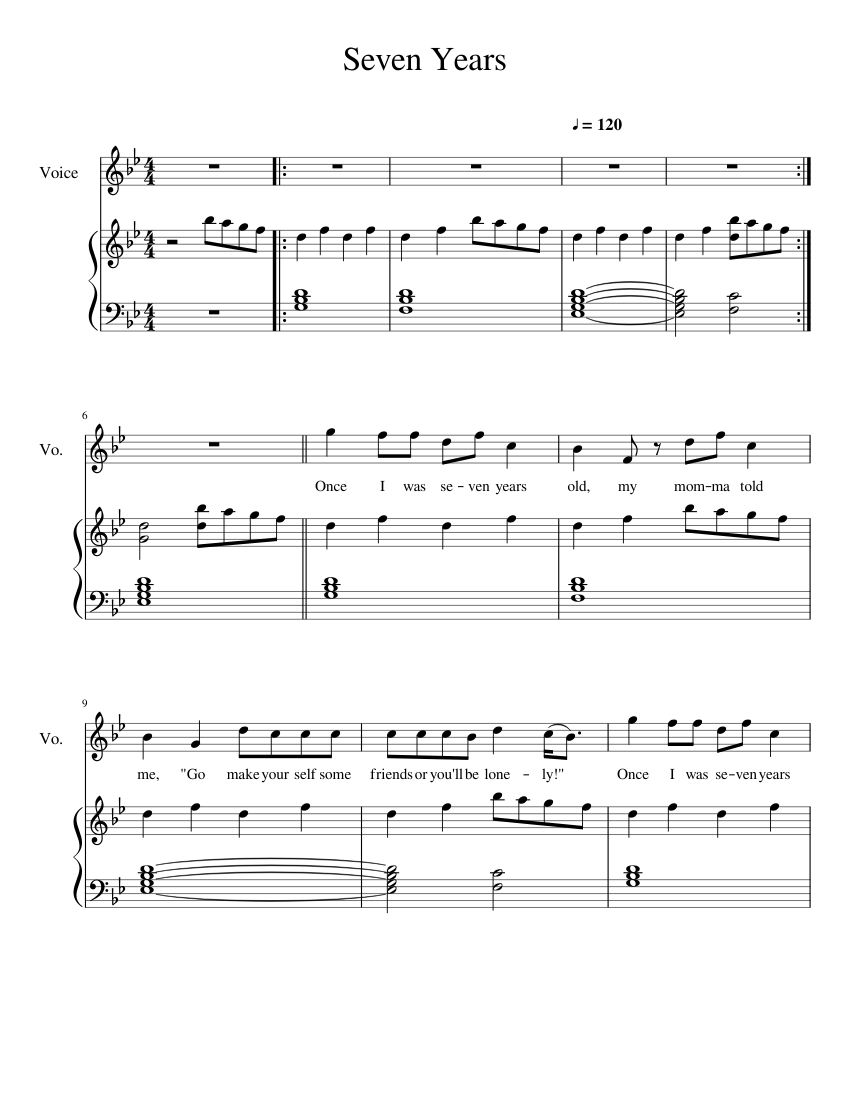 extinción Clásico a lo largo Seven Years Sheet music for Piano, Vocals (Piano-Voice) | Musescore.com