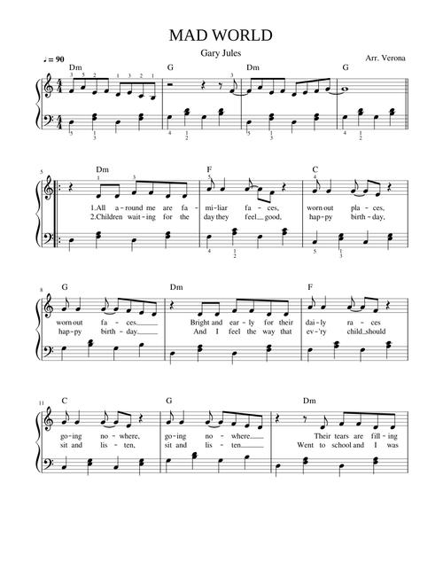 MAD WORLD - Gary Jules (EASY) with Lyrics