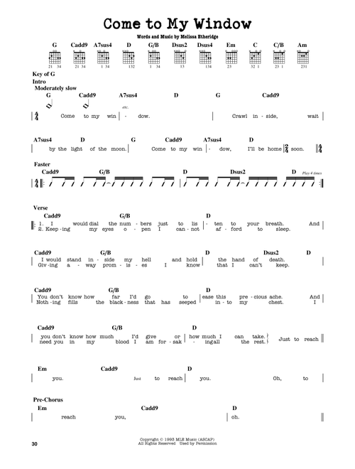 Come To My Window - Melissa Etheridge (Guitar Lead Sheet)