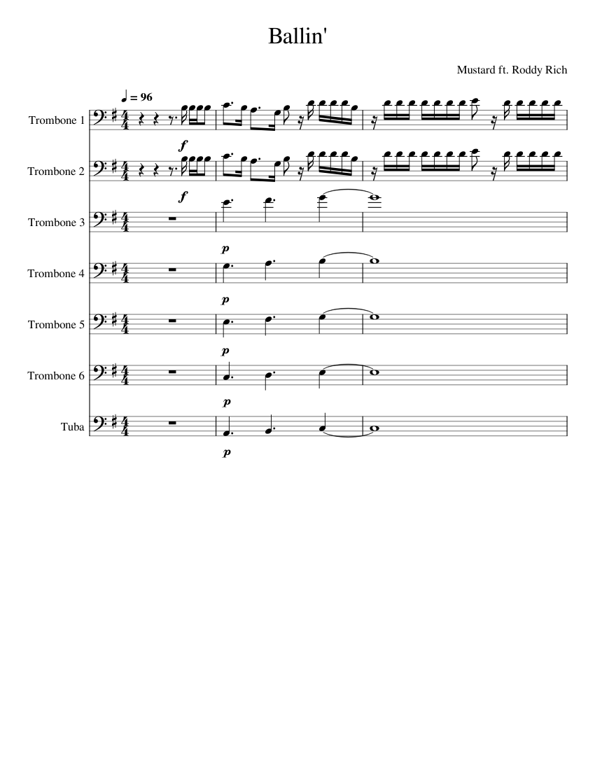 Ballin DJ Mustard, Roddy Ricch for Trombones Sheet music for Trombone