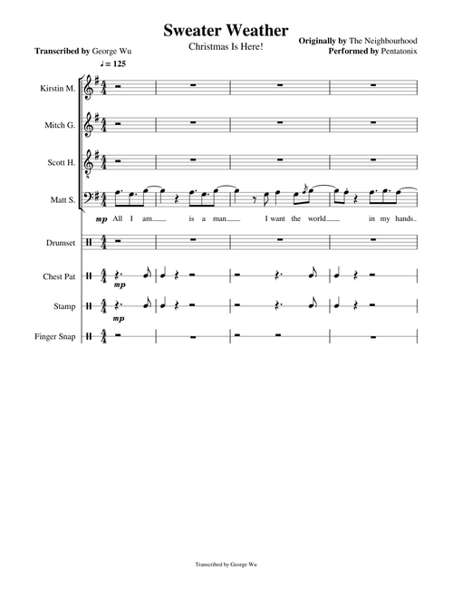 Sweater Weather - Pentatonix (Full Sheet Music with Lyrics)