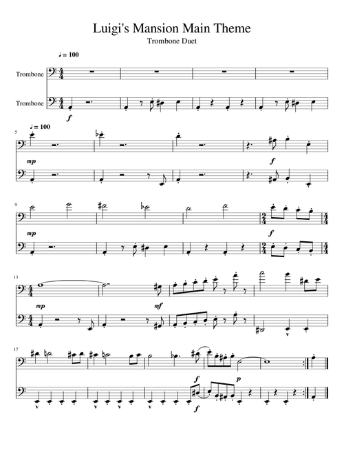 Luigi's Mansion Main Theme - Trombone Duet