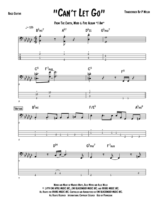 Can't Let Go (Arr. Accubass) - Earth Wind & Fire (Bass Tab)