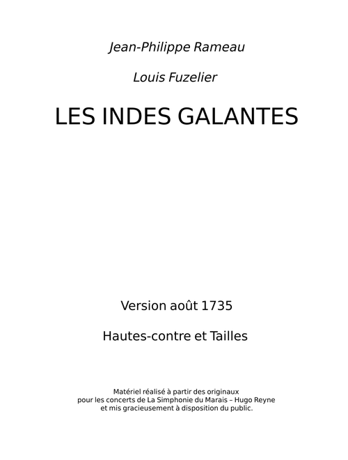 Les Indes galantes, RCT 44 - Jean-Philippe Rameau