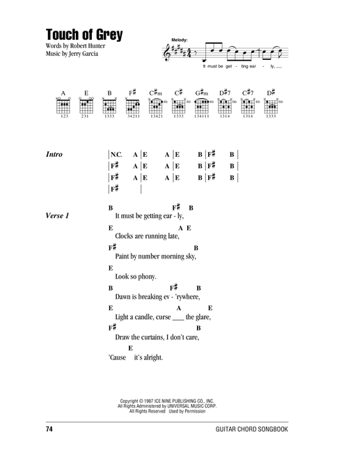 Touch Of Grey - Grateful Dead (Guitar Chords-Lyrics)