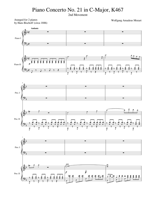 Mozart Piano Concerto No. 21, K467, 2nd Mvmt (Arr. for 2 pianos)