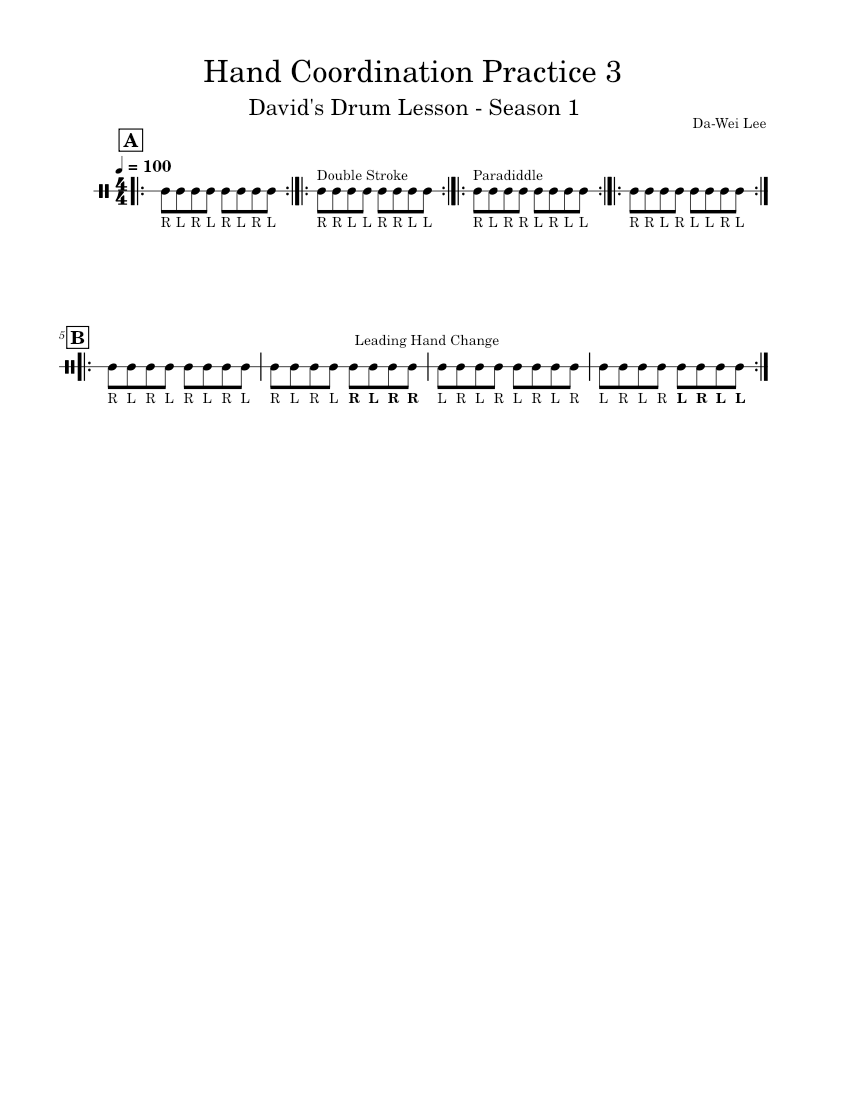 David's Drum Lesson Hand Coordination Practice 3 Sheet music for