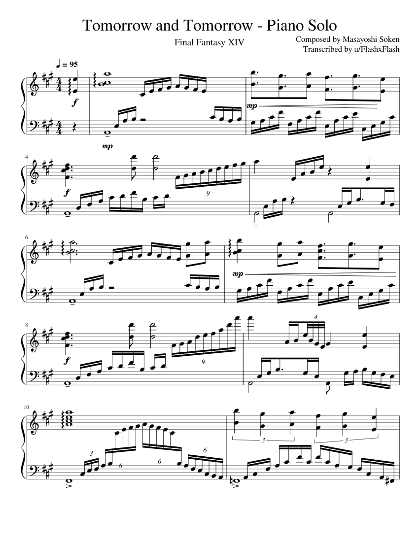Tomorrow and Tomorrow Piano Solo - Masayoshi Soken Sheet