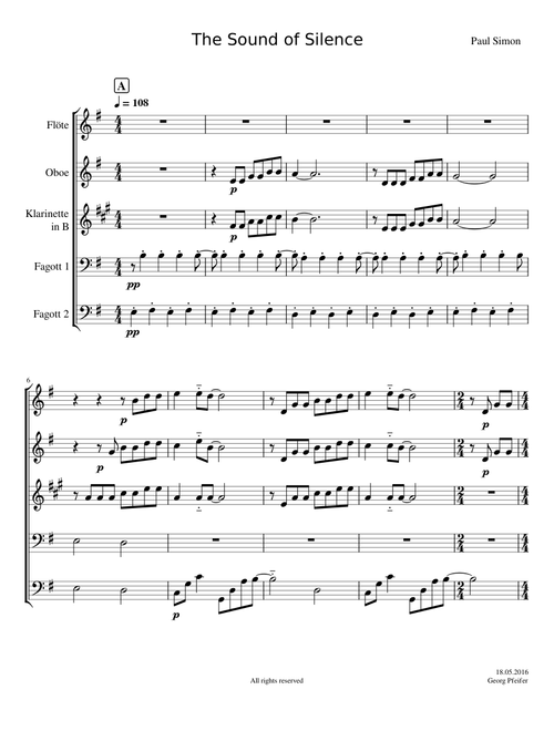 The Sound Of Silence – Simon & Garfunkel - for Woodwind Quintet