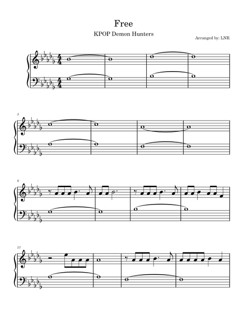 Free (Rumi)- Kpop Demon Hunters – Piano Beginner - Arranged by Loreine Reyes