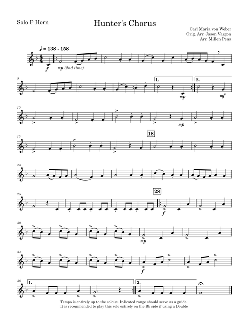 Hunters Chorus To Der Frieschutz Ts.212 – Carl Maria von Weber | Horn Solo