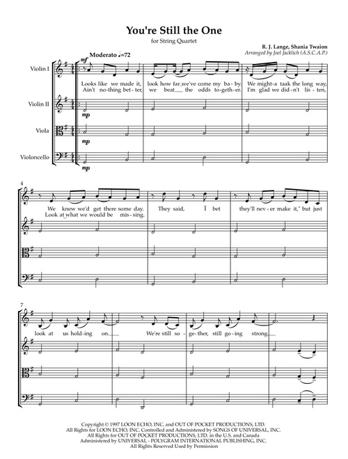 You're Still The One (Arr. Joel Jacklich (A.S.C.A.P.)) - Shania Twain (String Quartet)