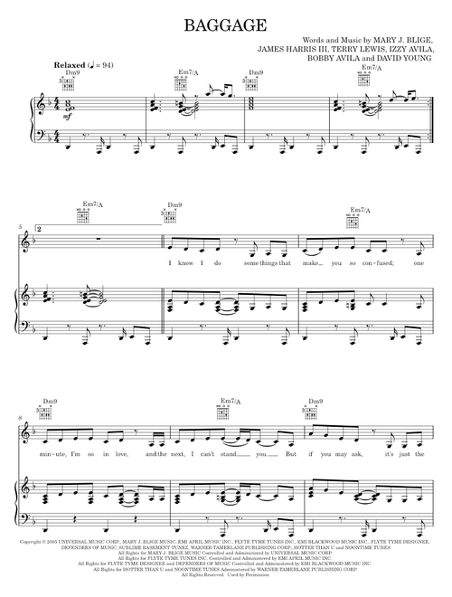 Baggage - Ja Rule, Mary J. Blige, Mary J. Blige Featuring Ja Rule (Piano-Vocal-Guitar)