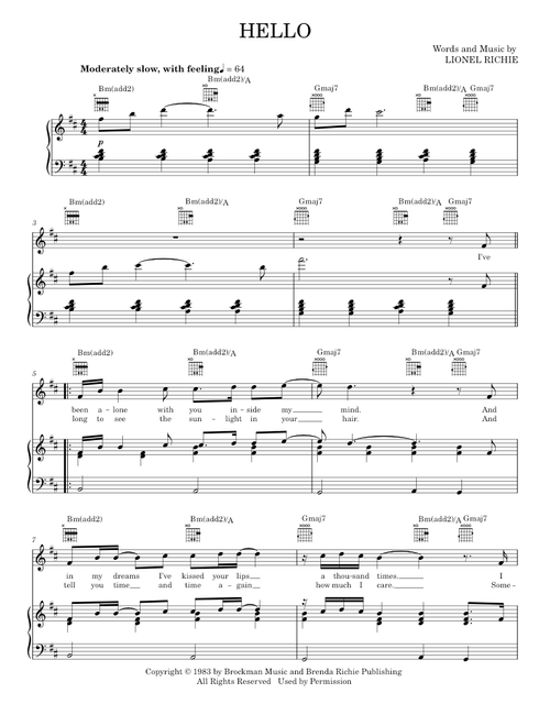 Hello - Lionel Richie (Piano-Vocal-Guitar)