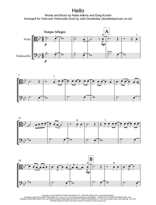 Hello (Arr. Julie Doubleday) - Adele (Instrumental Duet)