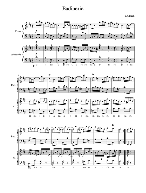 Bach Badinerie accordion - piano